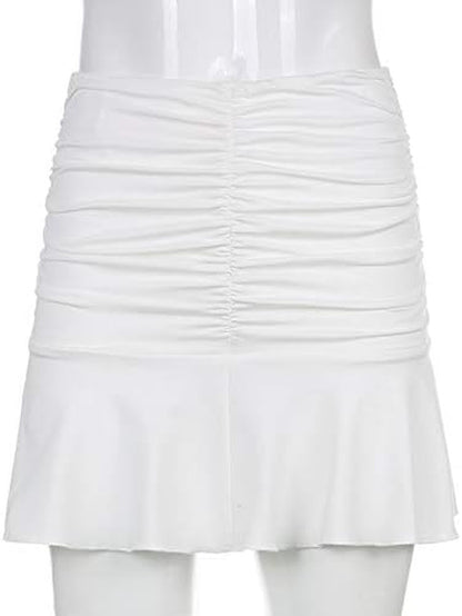Women Ruched Ruffle Skirt Solid Stretch Pleated Sexy Mini Skirt Tennis Skirt for Girls