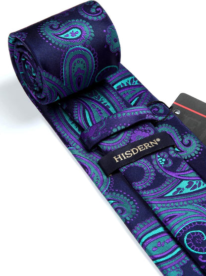 Extra Long Ties for Men Classic Floral Tie and Pocket Square Elegant Silk Necktie Handkerchief Set Wedding Party