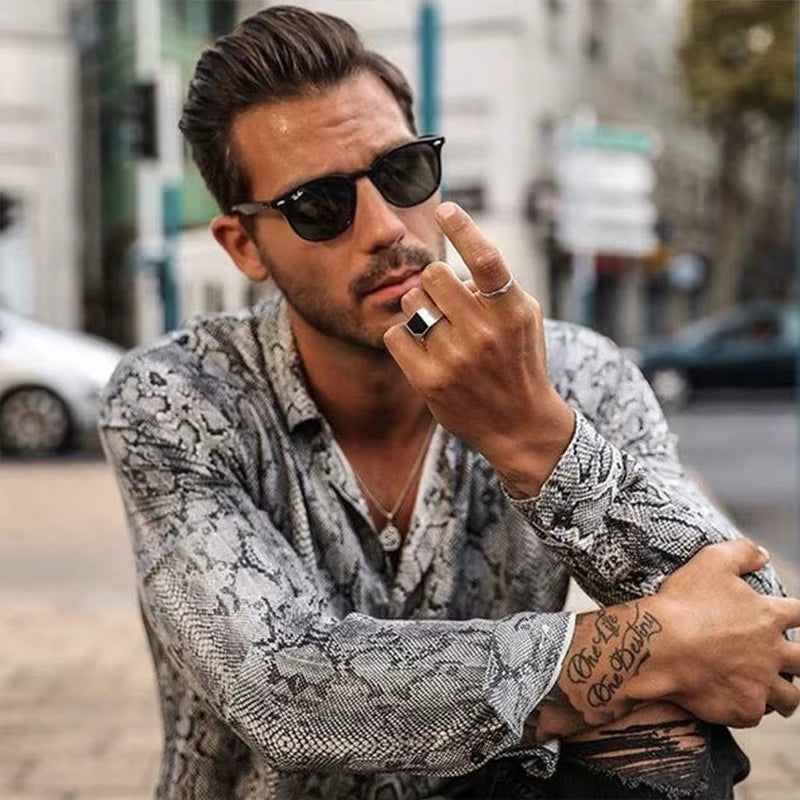 Men'S Luxury Snake Printed Button-Down Shirt Long Sleeve Casual Turn down Luxury Shirts for Men Fashion Autumn Clothing