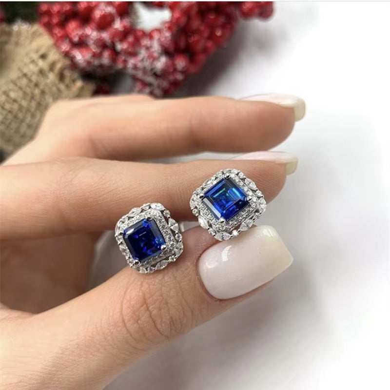 Wholesale  Brand 100% 925 Sterling Silver Paraiba Tourmaline Gemstone Birthstone Ear Studs Earrings Ladies Fine Jewelry