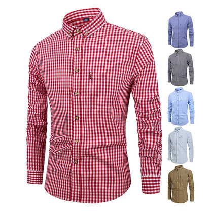 American Size 100% Cotton Men'S Long Sleeve Shirt Plaid Non-Ironing Casual High Quality Breathable plus Size Slim Fit