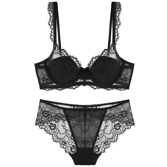 Floral Pink Lace Underwear Women Bra Set plus Size Ultra Thin Underwire Push up Bras and Panties Female Sexy Lingerie a B C D E