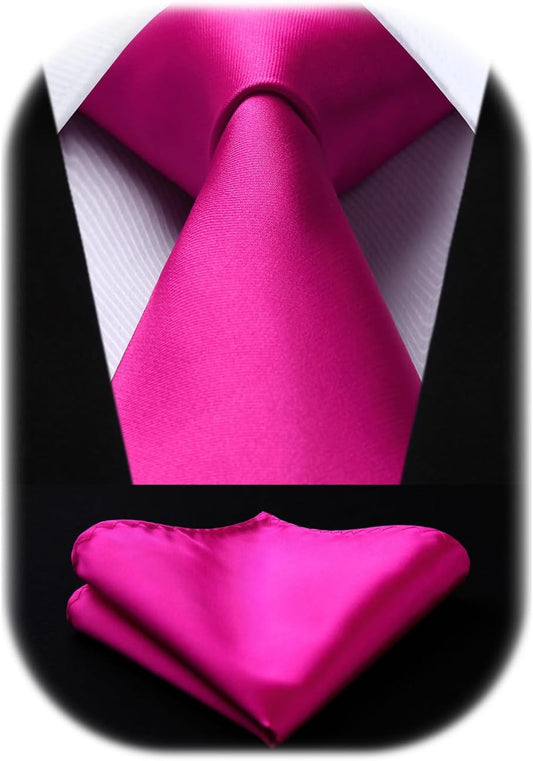 Mens Solid Color Ties Formal Satin Necktie and Pocket Square Set Classic Wedding Business Tie & Handkerchief