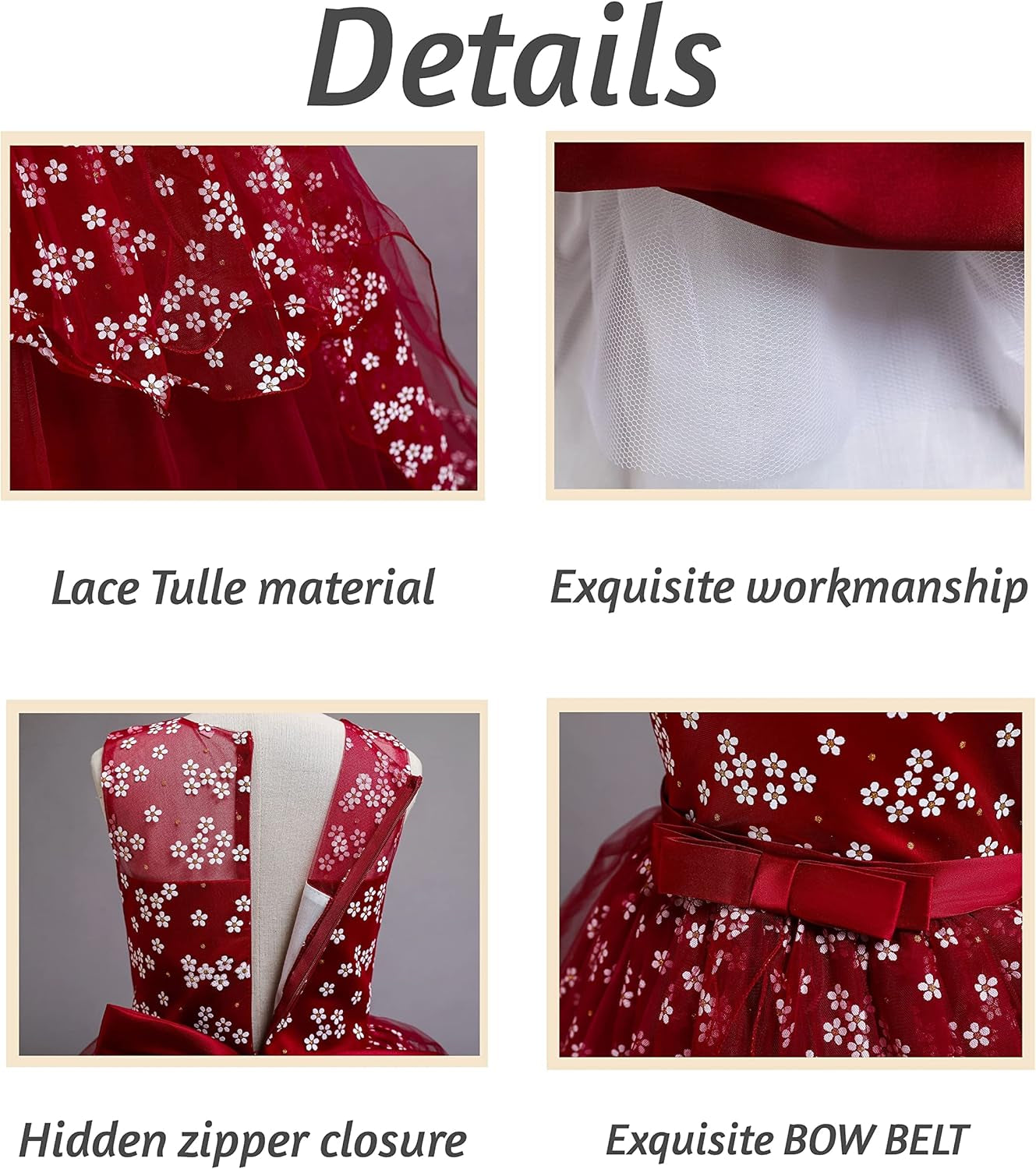 Flower Girl Dresses for Wedding Pageant Princess Dresses for Girls 1/4 Sleeves Ball Gown for Girls Party Dresses