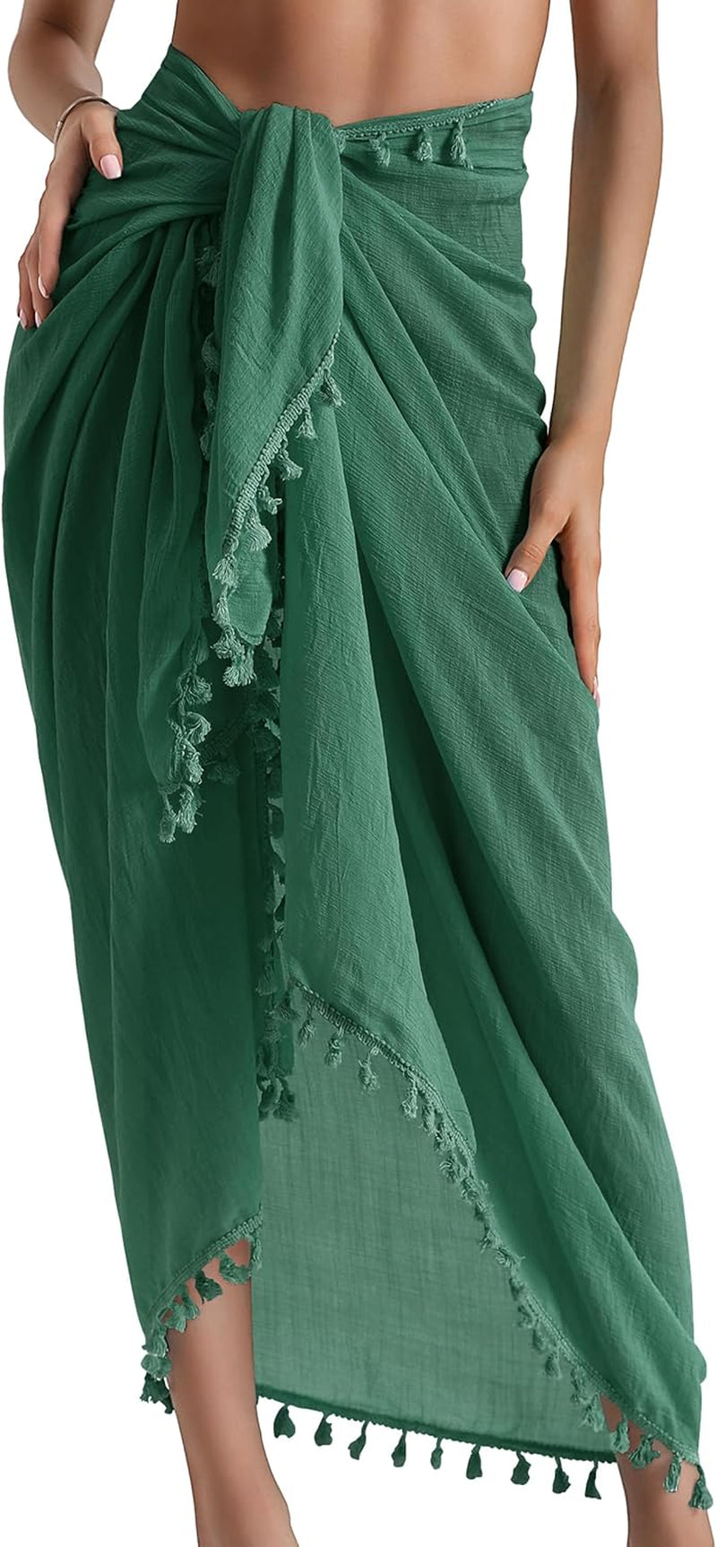 Beach Sarong Pareo Womens Semi-Sheer Swimwear Cover Ups Short Skirt with Tassels