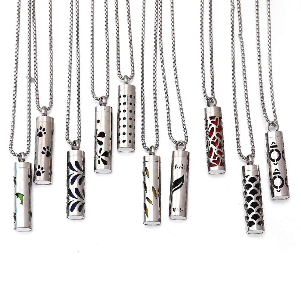 Geometric Style Aromatherapy Essential Oil Pendant Lockets Perfume Storage Diffuser Necklace 316L Stainless Steel Jewelry Gift
