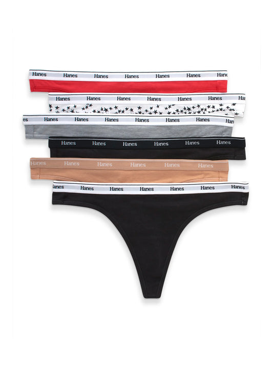 Originals Women'S Thong Underwear, Breathable Cotton Stretch, 6-Pack