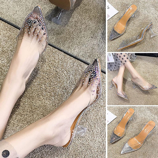 Summer Women Clear Heels Sandals Fashion Crystal Transparent Peep Toe Stiletto High Heels Shoes Ladies Casual Shoes