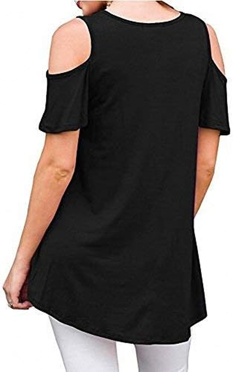Women'S Cold Shoulder Tops Short Sleeve T-Shirt Swing Tunic Blouse