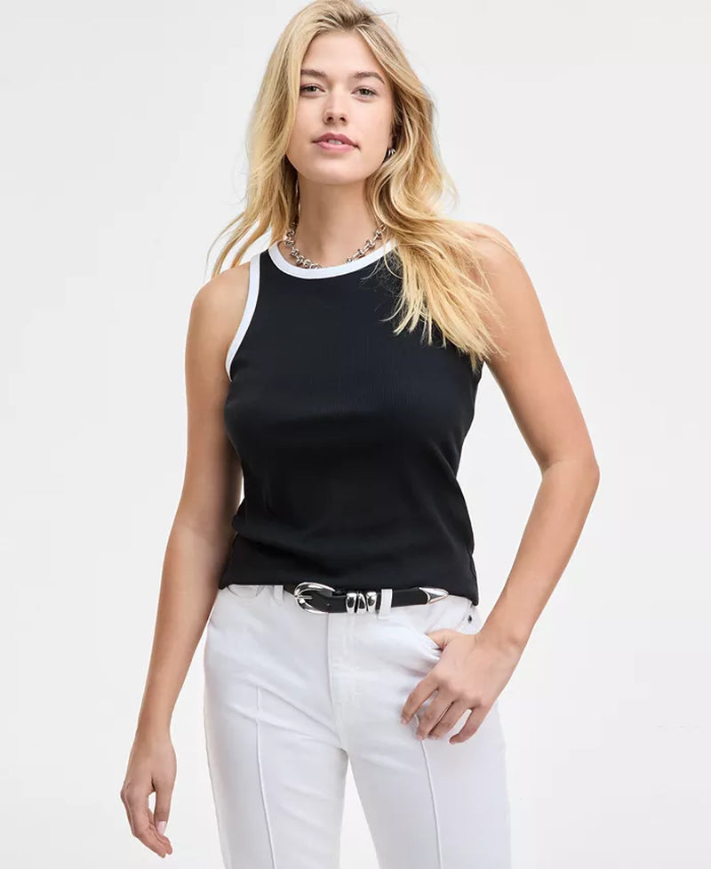 Women'S Contrast Tipped Micro Rib Tank Top, Exclusively at Macy'S