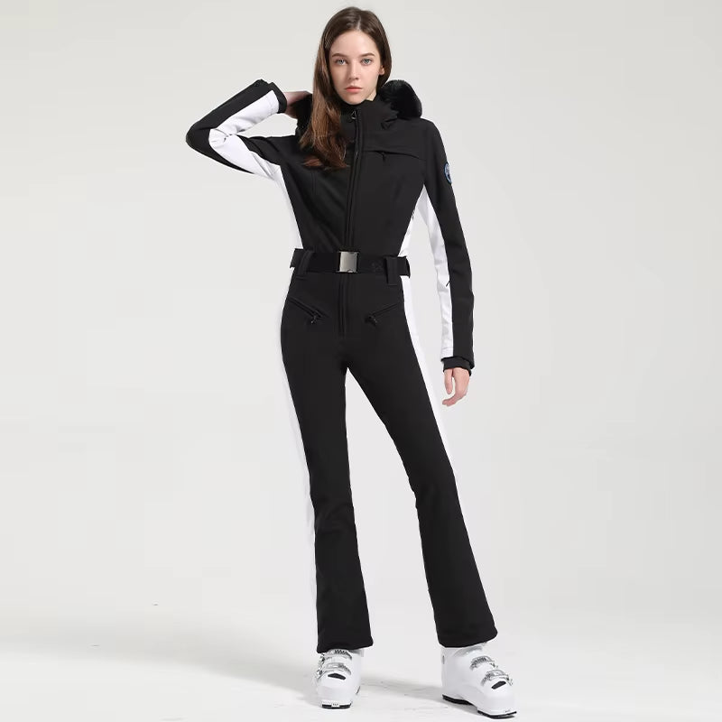 One-Piece Ski Suit Women Thickening Snowboard Female Overalls Winter Windproof Waterproof Breathable Clothing Skiing