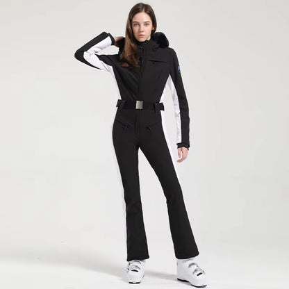 One-Piece Ski Suit Women Thickening Snowboard Female Overalls Winter Windproof Waterproof Breathable Clothing Skiing