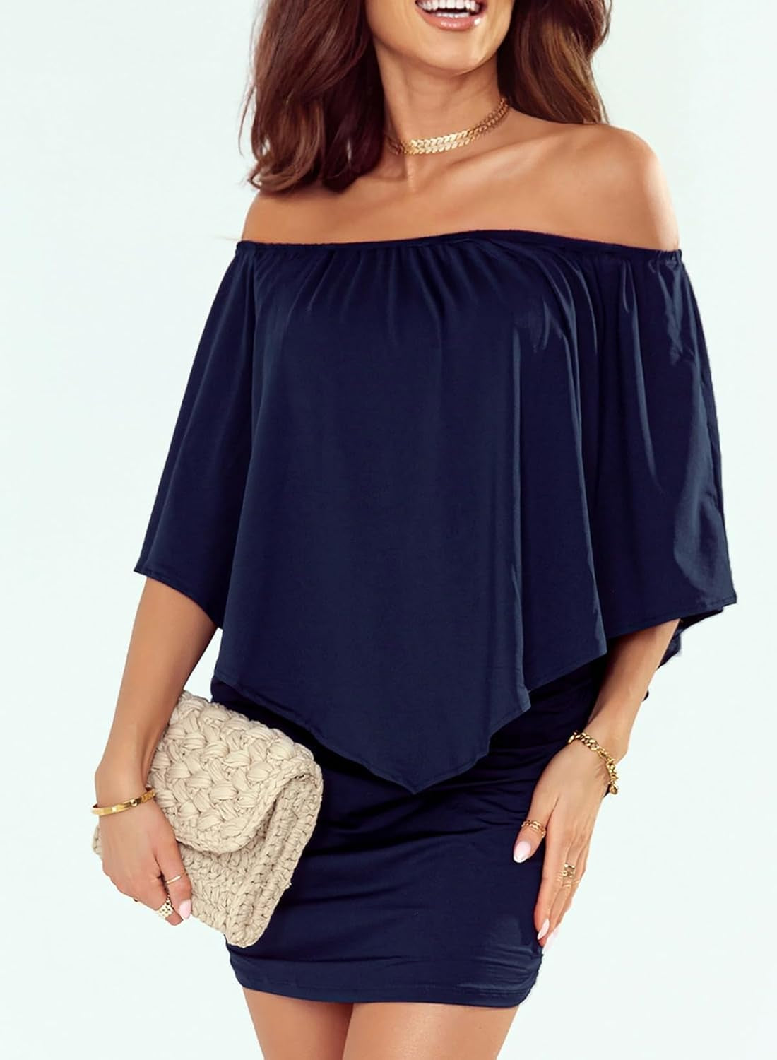 Women'S Dresses off Shoulder Ruffles Night Club Bodycon Mini Dress