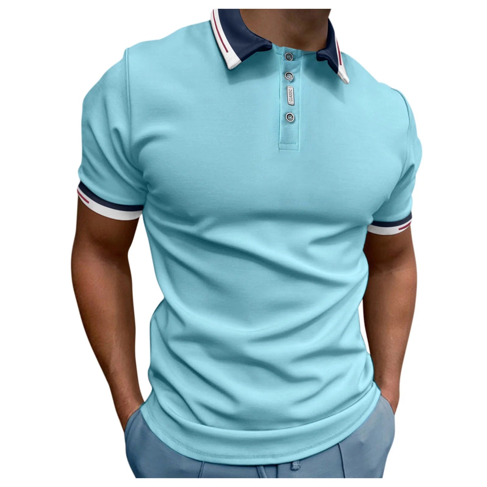 Mens Short Sleeve Polo Shirts Men'S Polo Shirt Casual Knit Short Sleeve Polo T Shirt Classic Fit Shirts(Blue,Xl)