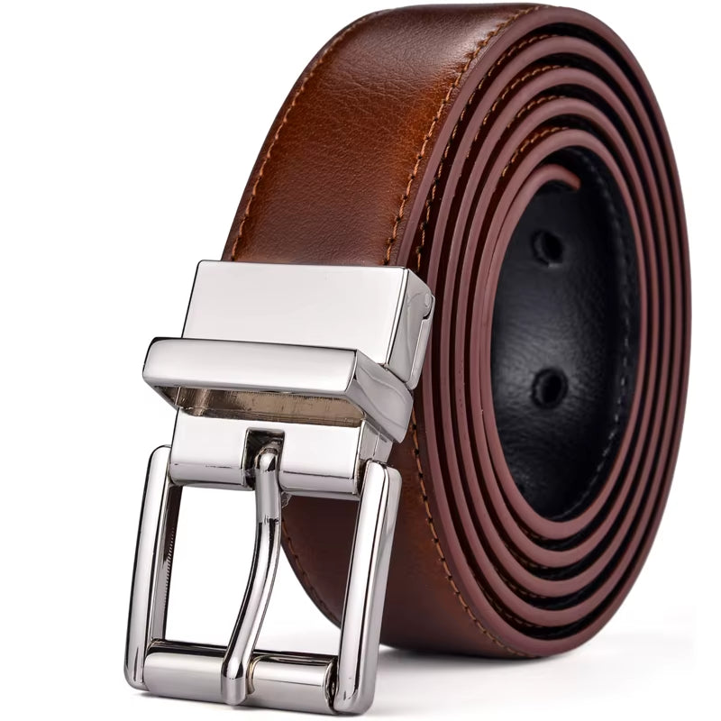 1Pcs Mens Reversible Leather Dress Casual Belts for Men 2.8Cm Wide One Reverse for 2 Colors