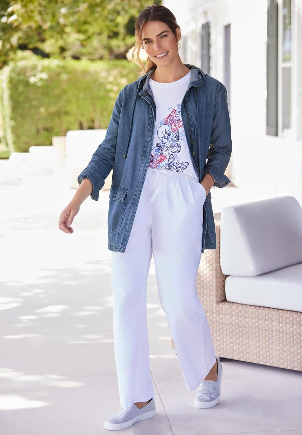 Women'S plus Size Drawstring Denim Wide-Leg Denim Pant