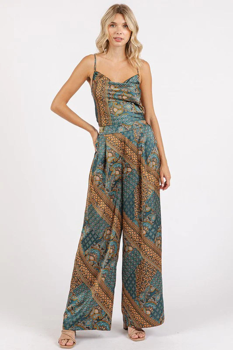 Mittoshop Paisley Patchwork Print Satin Wide Leg Pants