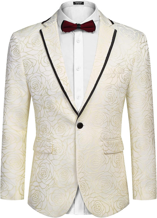 Men'S Floral Suit Jacket Embroidered Wedding Blazer Party Dinner Tuxedo