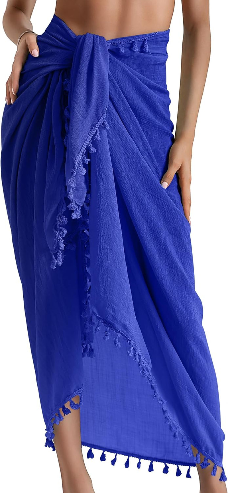 Beach Sarong Pareo Womens Semi-Sheer Swimwear Cover Ups Short Skirt with Tassels