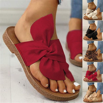 Sandals for Women Casual Summer Bowknot Open Toe Sandals Shoes Bohemian Outdoorslippers Sandals Flat Beach Sandals, Red, 7.5