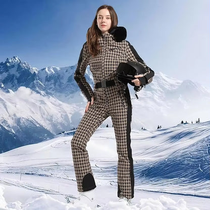 One-Piece Ski Suit Women Thickening Snowboard Female Overalls Winter Windproof Waterproof Breathable Clothing Skiing