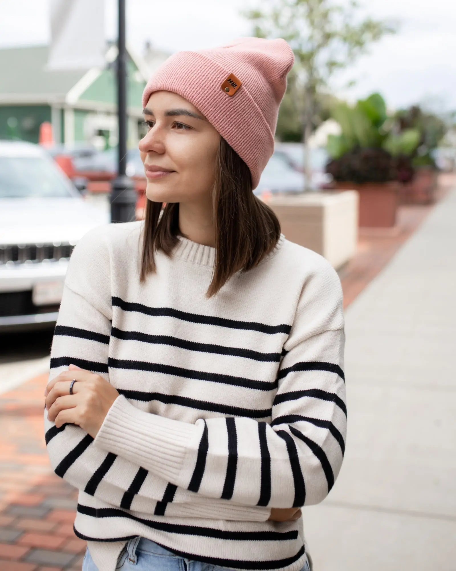 HAAKWEAR Knit Cuffed Classic Beanie / Hat - Pearl Pink, Made in USA
