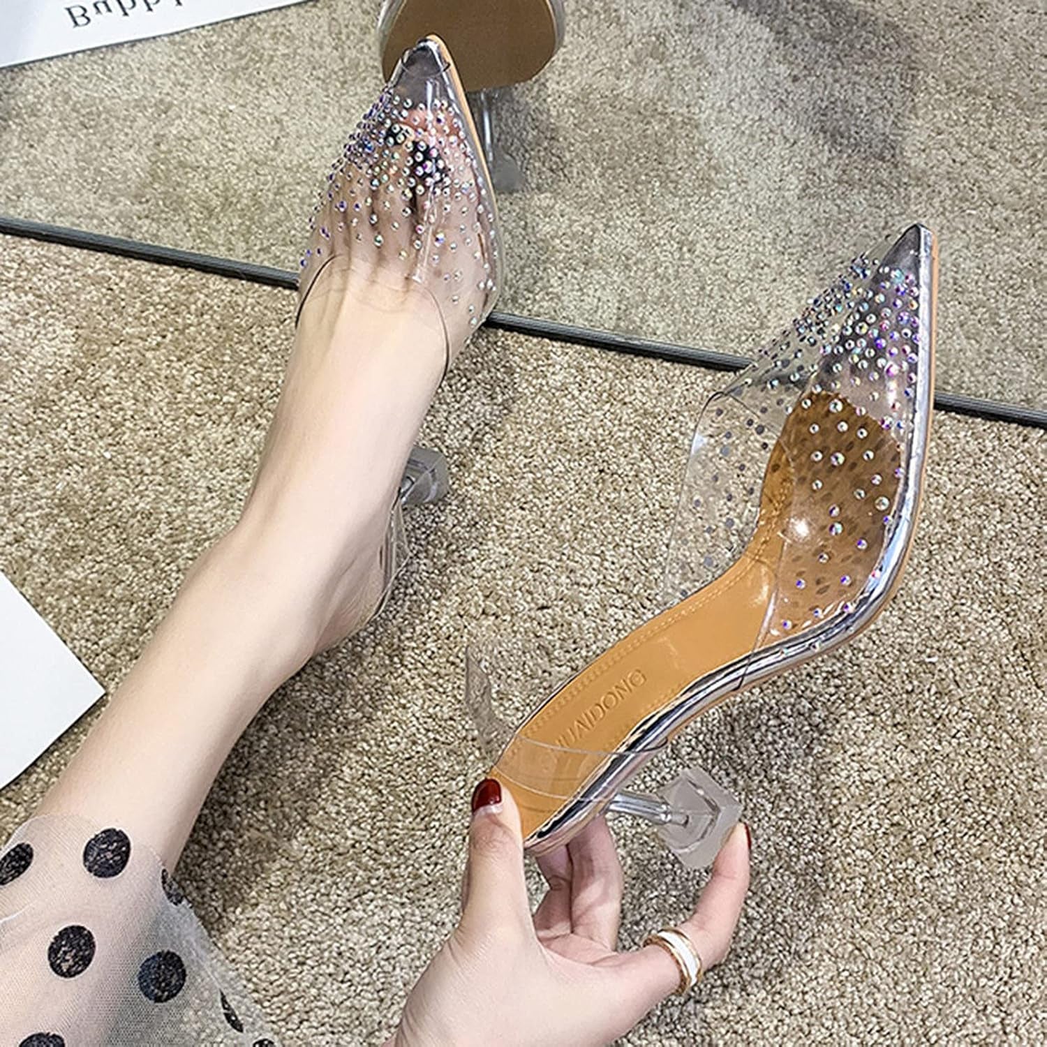 Summer Women Clear Heels Sandals Fashion Crystal Transparent Peep Toe Stiletto High Heels Shoes Ladies Casual Shoes