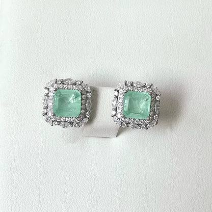 Wholesale  Brand 100% 925 Sterling Silver Paraiba Tourmaline Gemstone Birthstone Ear Studs Earrings Ladies Fine Jewelry