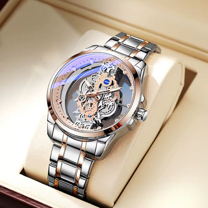 Hot Trendy Fashion Wholesale Men Golden Skeleton Automatic Quartz Wrist Watches Luxury 2024