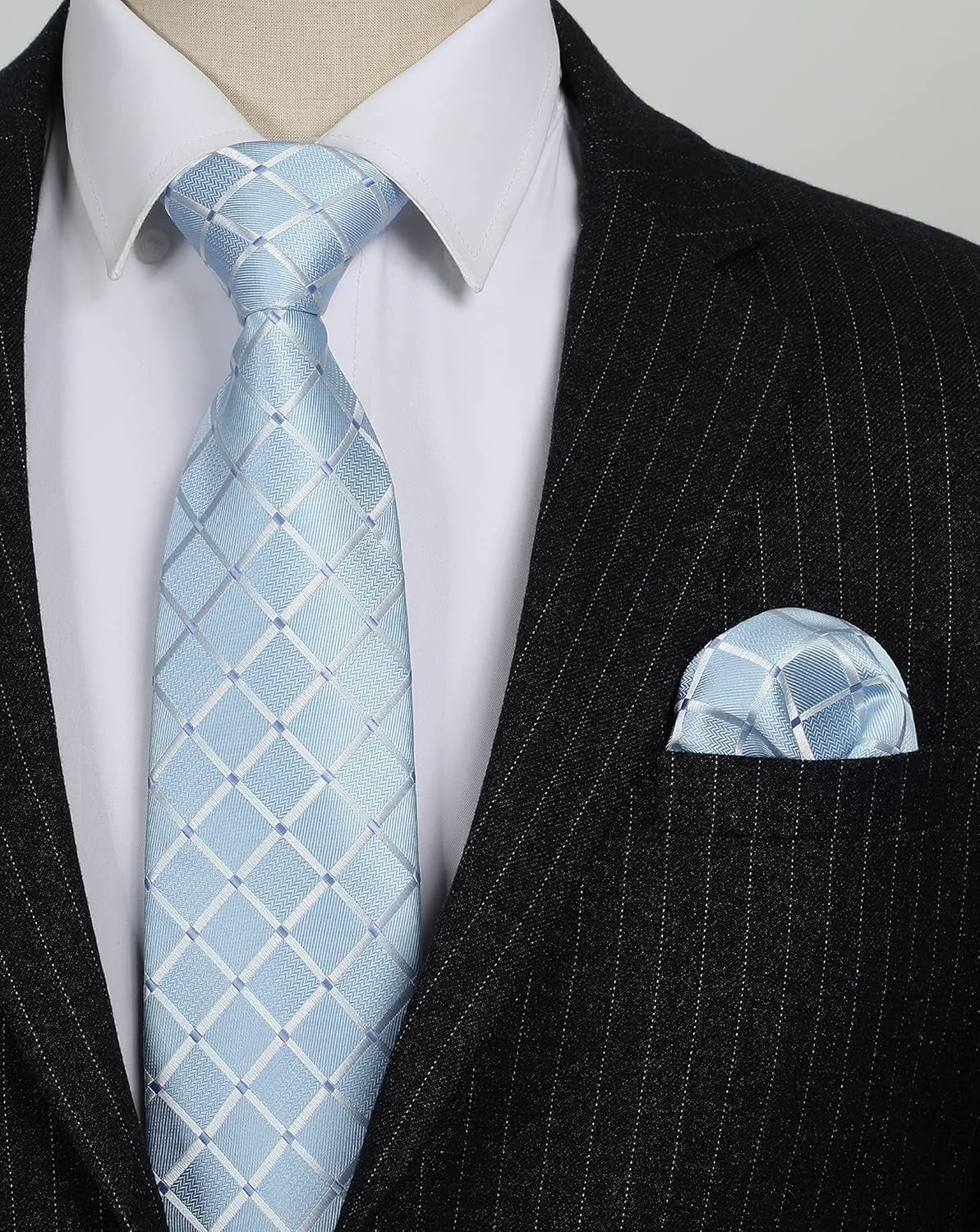 Plaid Checkered Tie Handkerchief Woven Classic Formal Men'S Necktie & Pocket Square Set