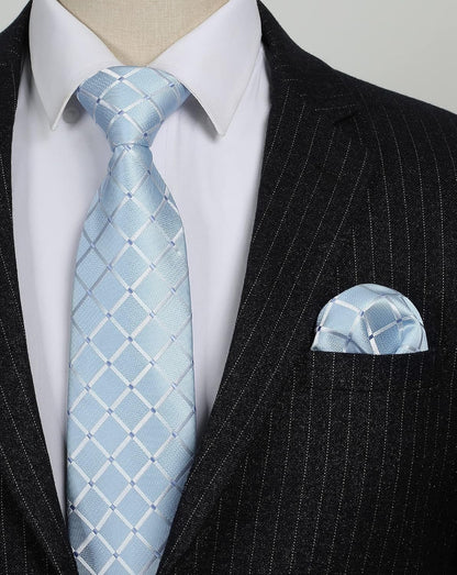 Plaid Checkered Tie Handkerchief Woven Classic Formal Men'S Necktie & Pocket Square Set