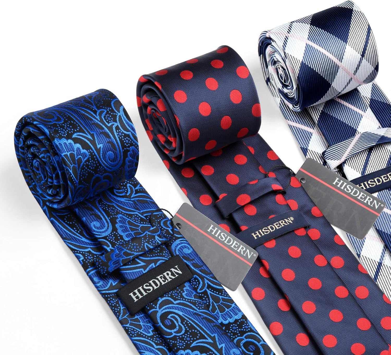 Mens Ties and Pocket Square Set Business Elegant Ties for Men Classic Lot 3 Pcs Wedding Party Neckties & Handkerchief
