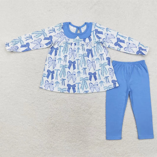 Wholesale Infant Long Sleeves Clothing Blue Flower Shirt Baby Girl Floral Outfit Toddler Skirt Skorts Shorts Children Kids Set
