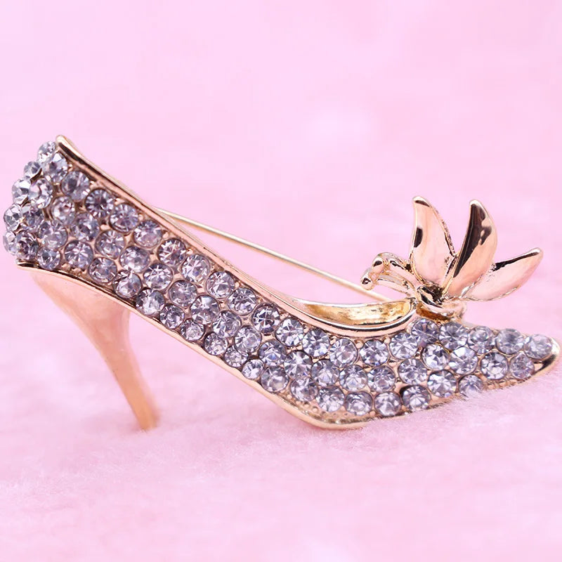 Charms High Heel Shoes Brooch Crystal Collar Pin Brooches for Women Elegant Geometric Shoes Brooches for Lady Femme Jewelry 2021