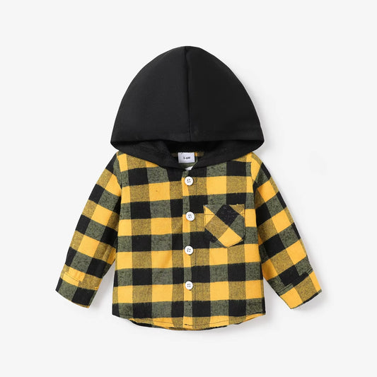Baby Boy Classic Grid Hooded Top Grid/Houndstooth Classic Suitable for Autumn Season Soft and Comfortable