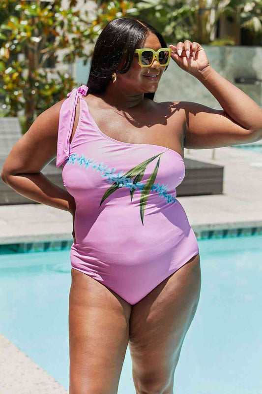 Marina West One Shoulder Pink Swimsuit in Carnation Pink for Vacay Mode