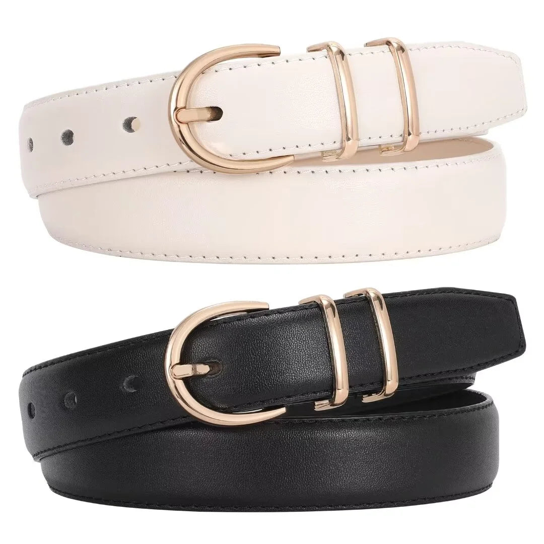 Women Leather Belts Ladies Dresses Belt for Jeans 2 Pack