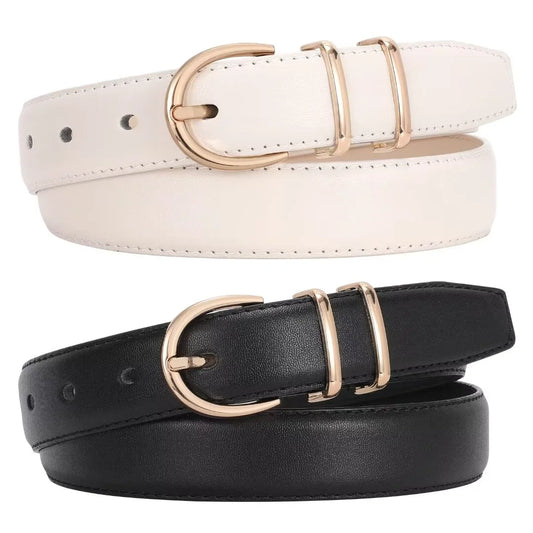 Women Leather Belts Ladies Dresses Belt for Jeans 2 Pack