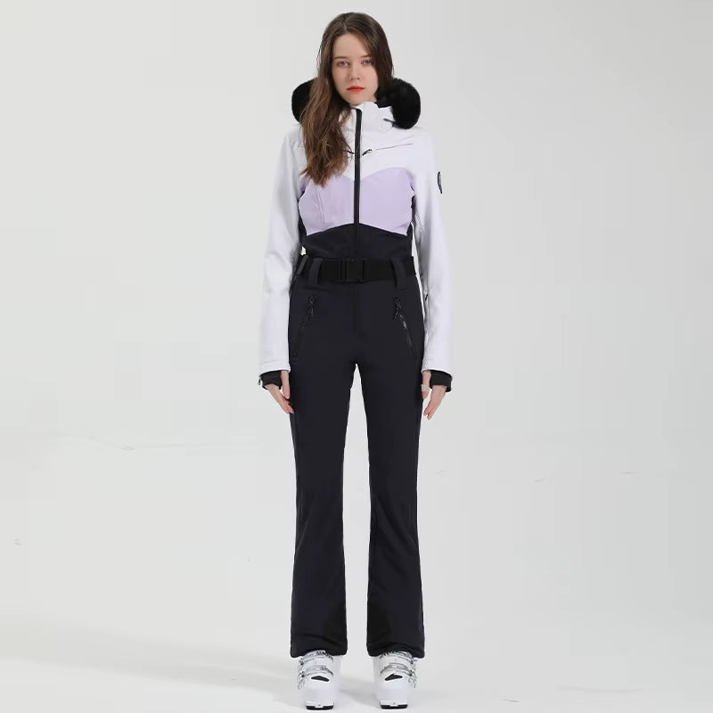 One-Piece Ski Suit Women Thickening Snowboard Female Overalls Winter Windproof Waterproof Breathable Clothing Skiing