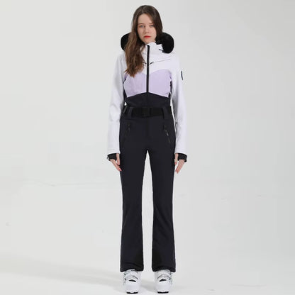 One-Piece Ski Suit Women Thickening Snowboard Female Overalls Winter Windproof Waterproof Breathable Clothing Skiing