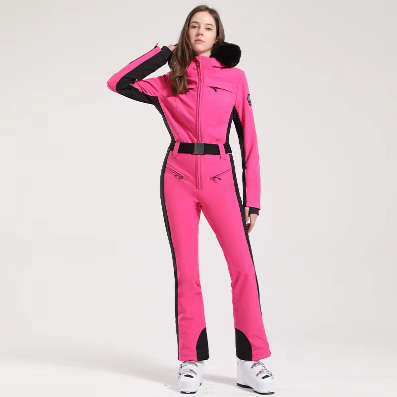 One-Piece Ski Suit Women Thickening Snowboard Female Overalls Winter Windproof Waterproof Breathable Clothing Skiing