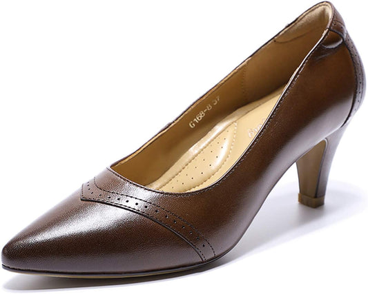 Women'S Leather Pointed Toe Dress Pumps Comfort High Heels Office Work Shoes for Ladies
