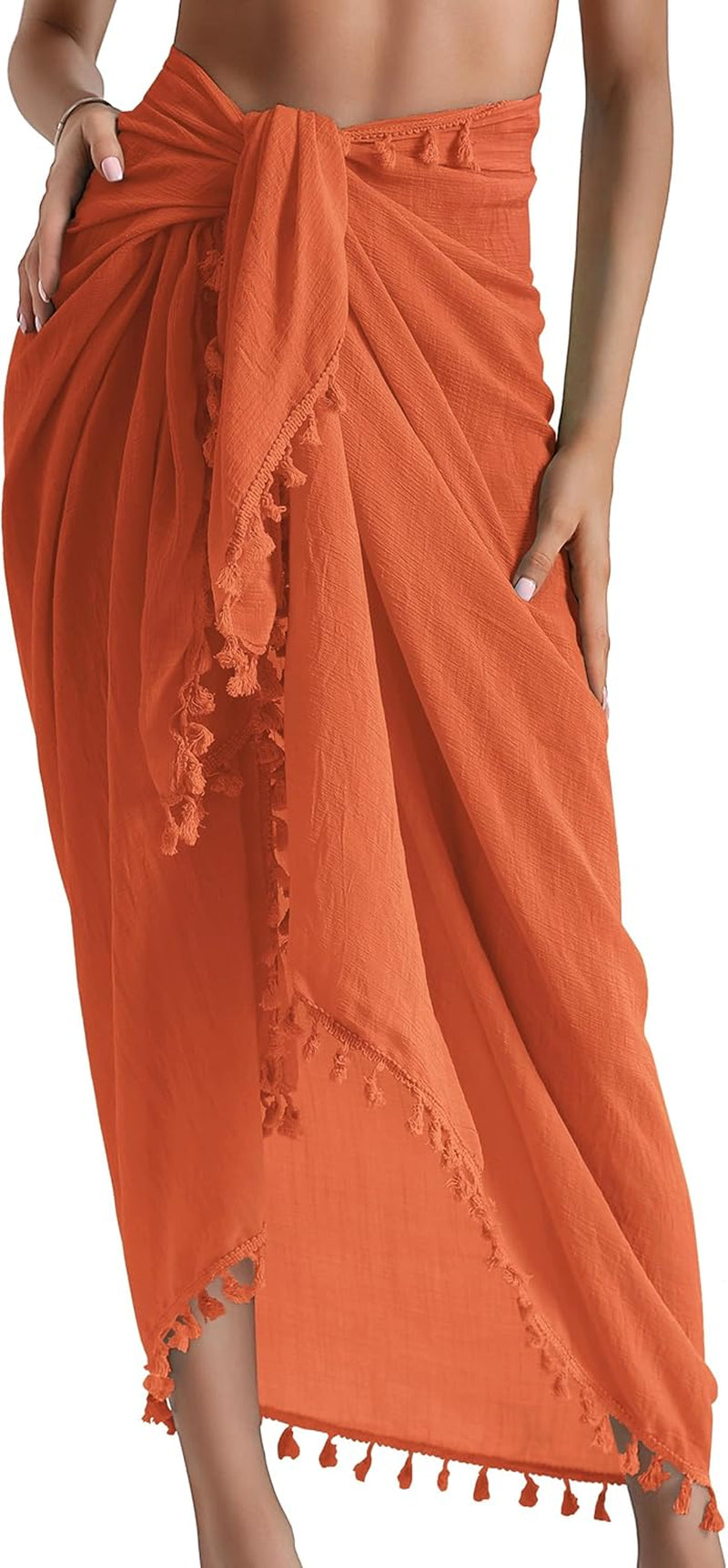 Beach Sarong Pareo Womens Semi-Sheer Swimwear Cover Ups Short Skirt with Tassels