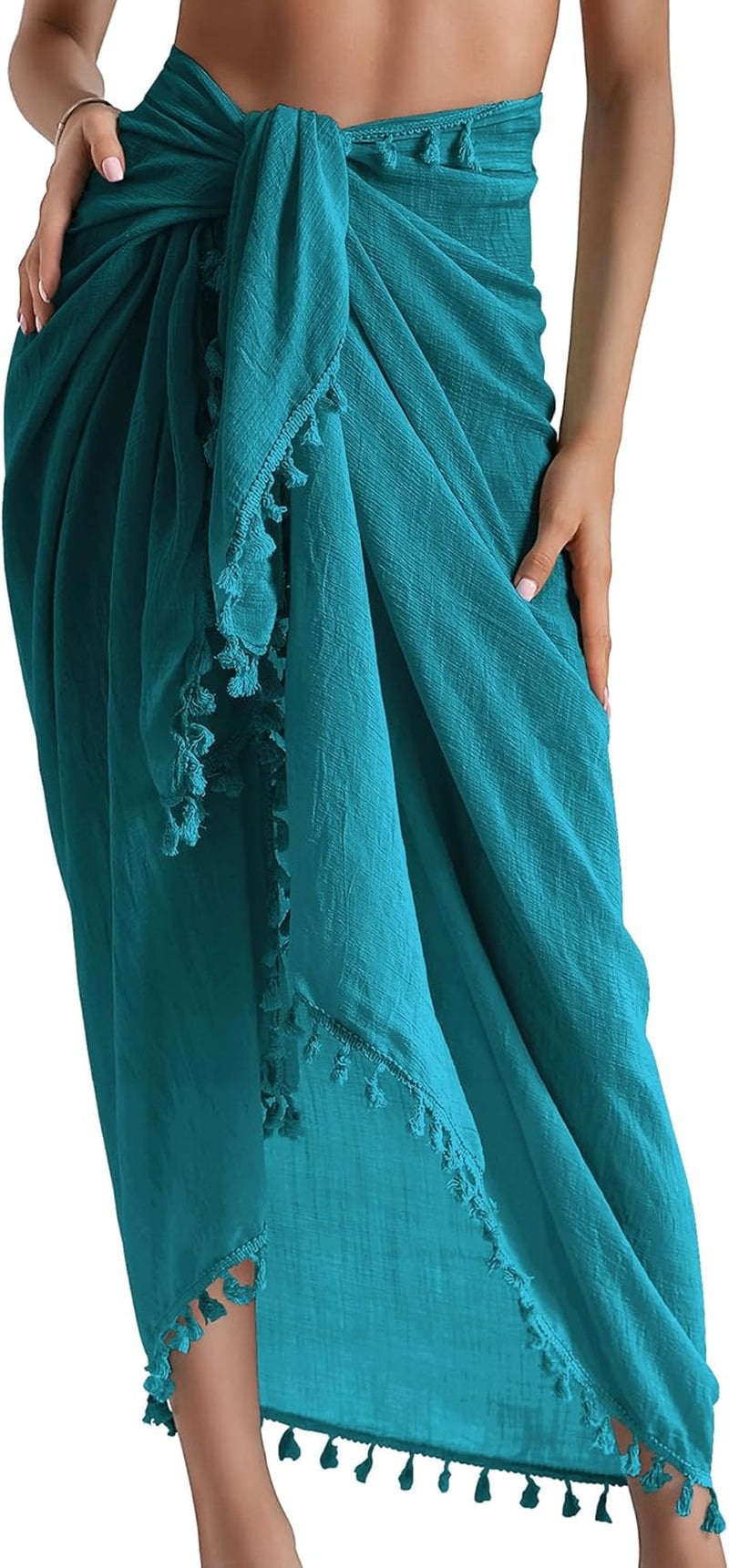 Beach Sarong Pareo Womens Semi-Sheer Swimwear Cover Ups Short Skirt with Tassels