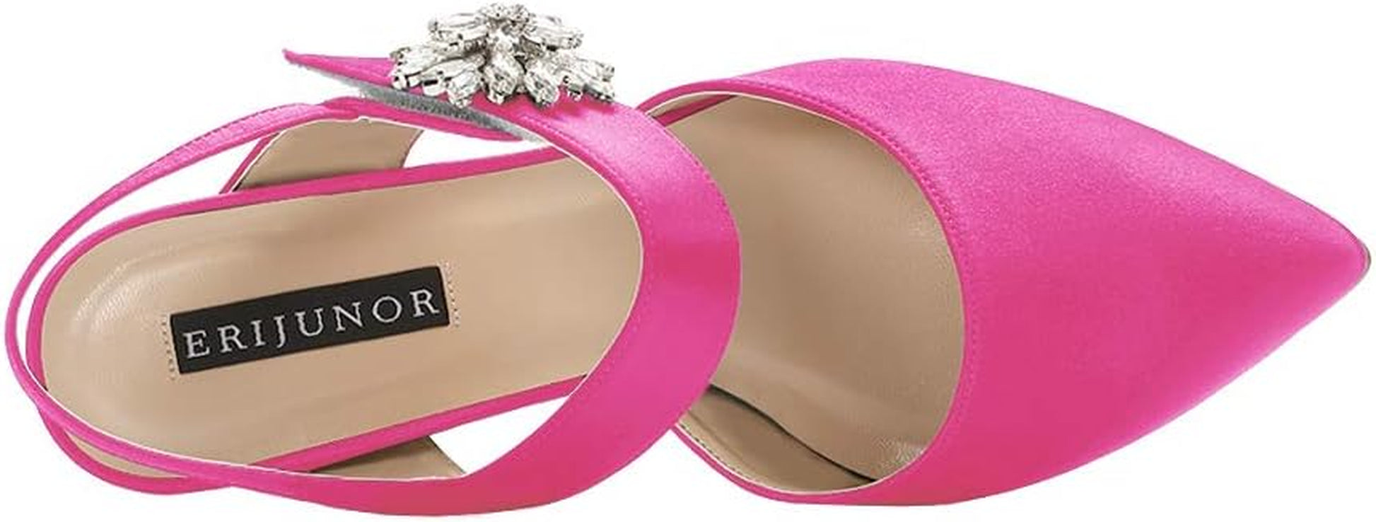 Mid Heel Shoes for Women Pointed Toe Slingback Rhinestone Brooch Satin Dress Pumps Evening Prom Wedding Shoes