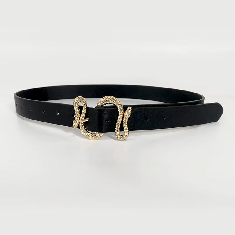 Designer Belts for Women High Quality Luxury Brand Shiny Rhinestone Snake Buckle PU Leather Corset Belt Ladies Jeans Waistband