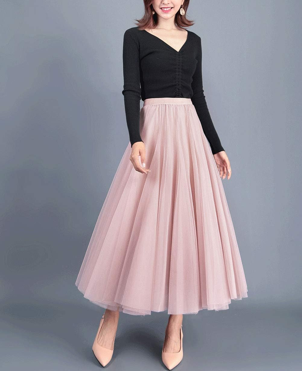 Tulle Skirts for Women Pleated Layered Tutu Skirt Ladies Elegant Flowy Long Skirts Bridesmaid Wedding Midi Skirt
