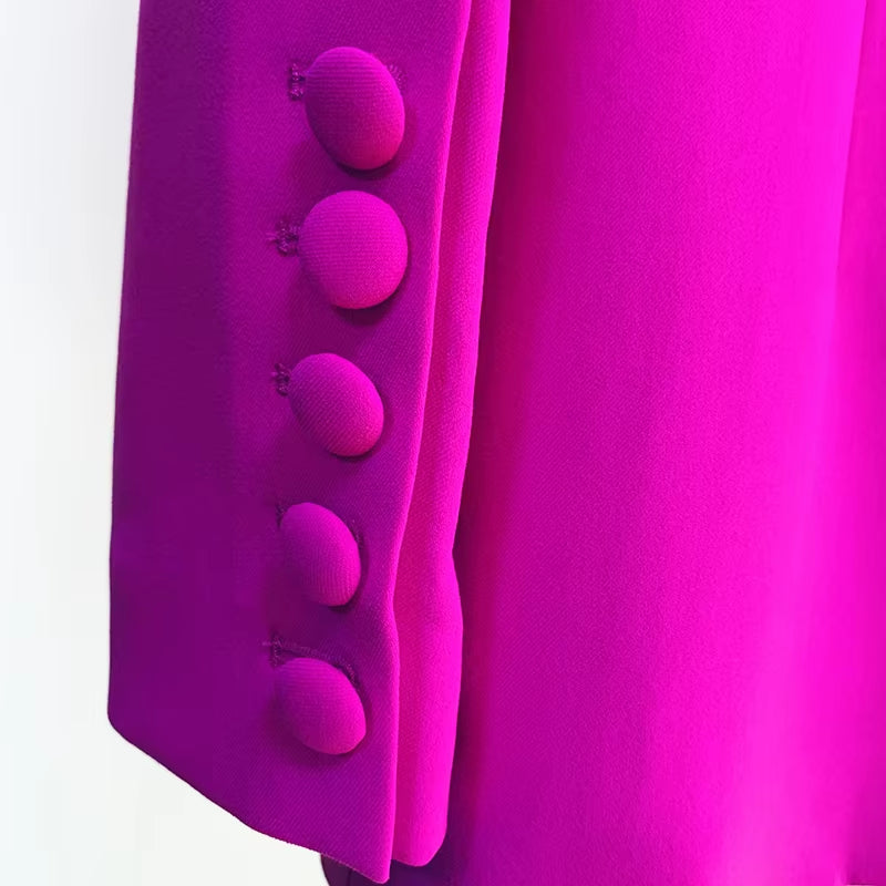 HIGH QUALITY Newest 2025 Runway Designer Suit Set Women'S Single Button Blazer Flare Pants Suit Fluorescent Purple