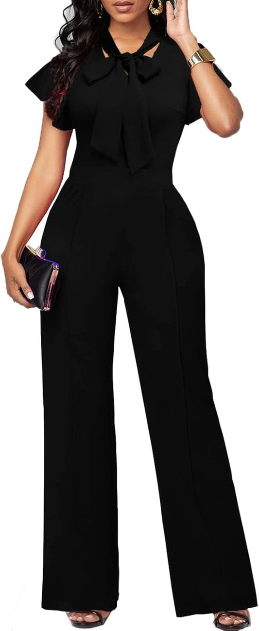 Jumpsuits for Women Ruffled Sleeveless Romper V-Neck High Waist Loose Long Wide Pants Jumpsuit