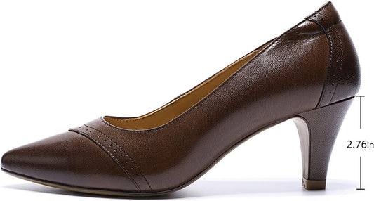 Women'S Leather Pointed Toe Dress Pumps Comfort High Heels Office Work Shoes for Ladies